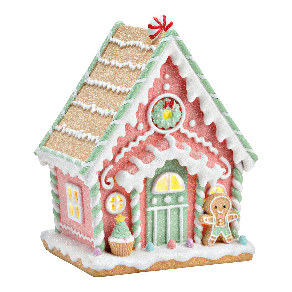 Lebkuchenhaus mit LED-Licht in Pastell