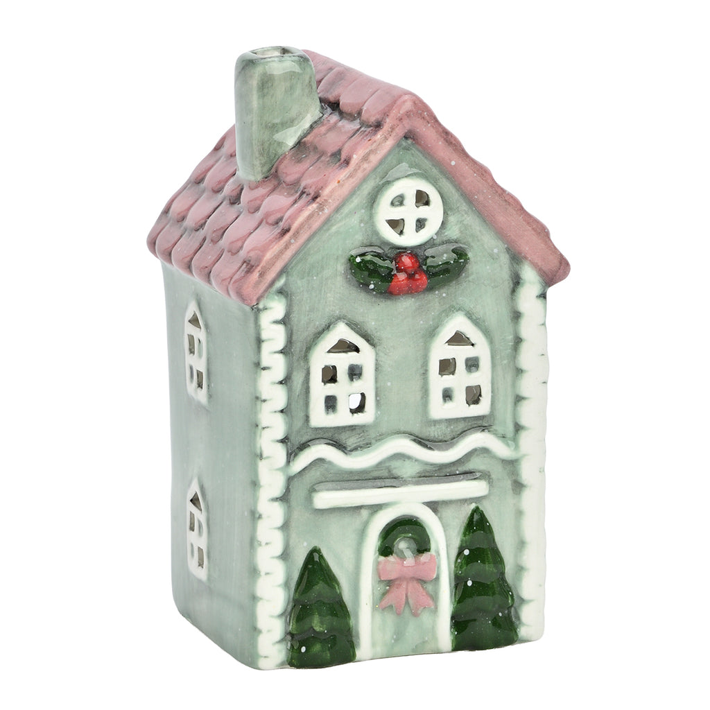 Windlicht Haus aus Keramik - grün