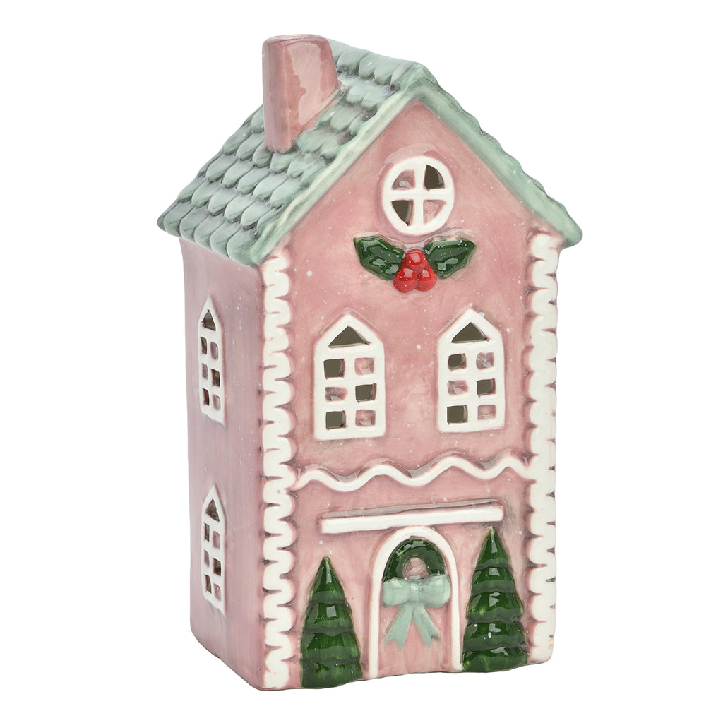 Windlicht Haus aus Keramik - rosa