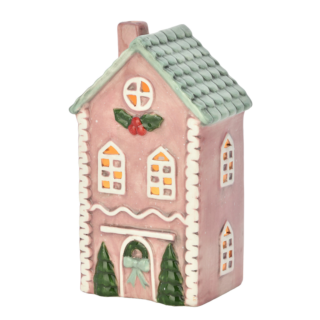 Windlicht Haus aus Keramik - rosa