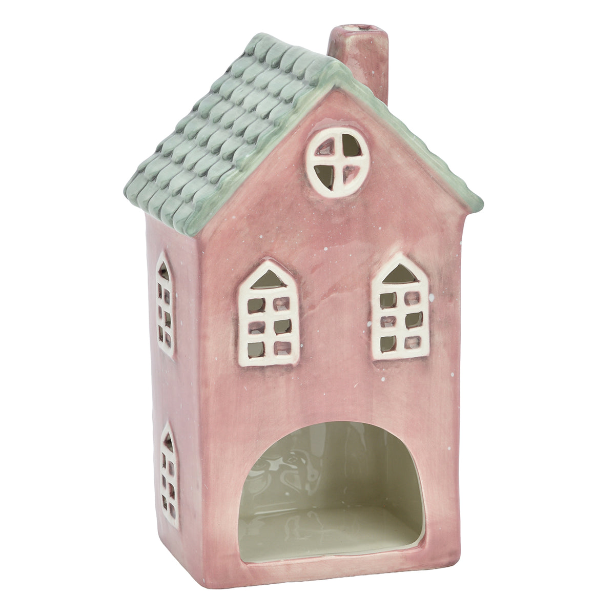 Windlicht Haus aus Keramik - rosa