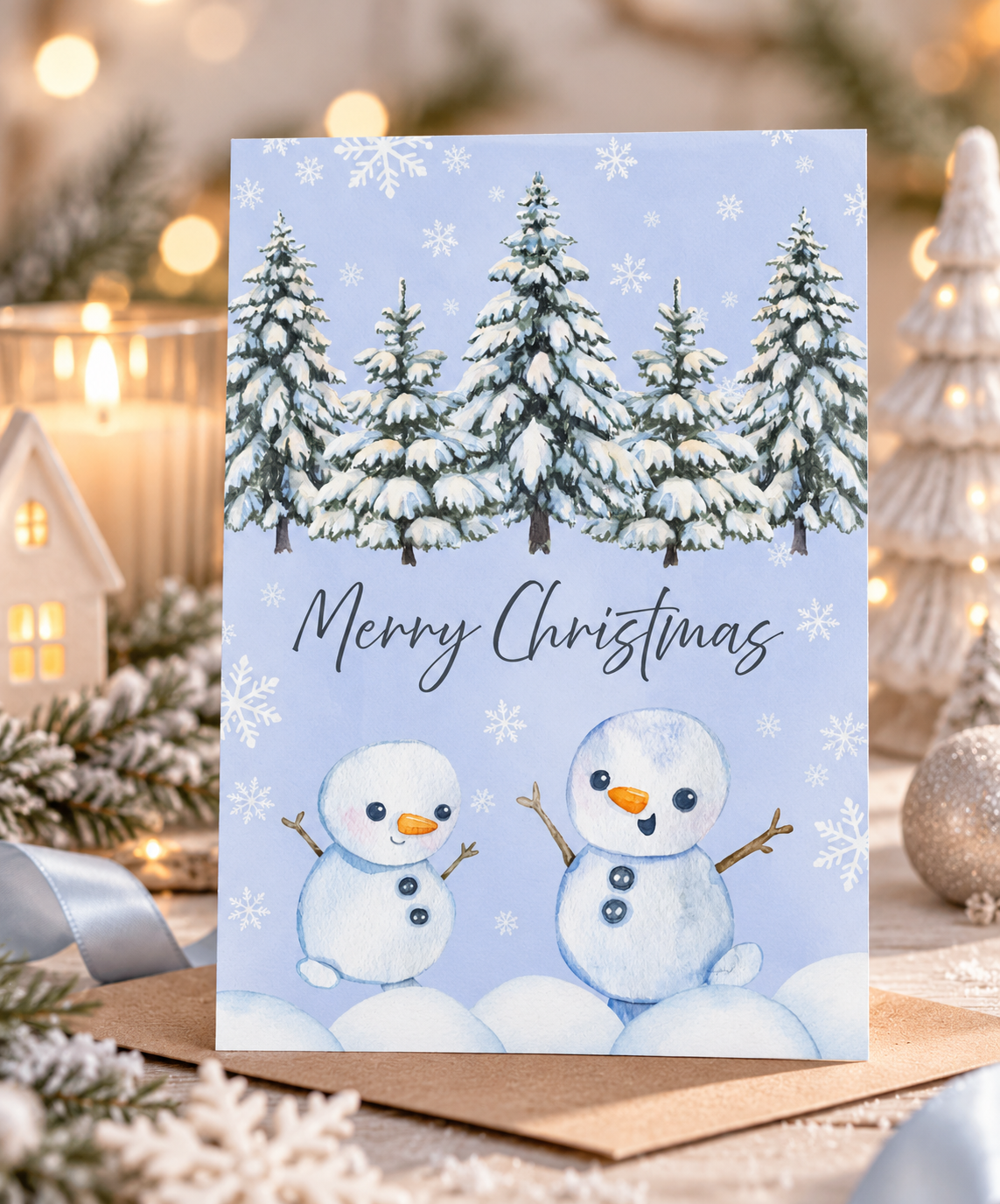 Merry Christmas - Postkarte mit Schneemännern