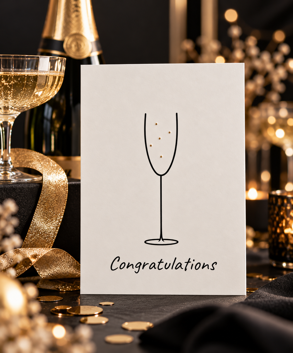 Congratulations - Handmade Postkarte mit Champagnerglas