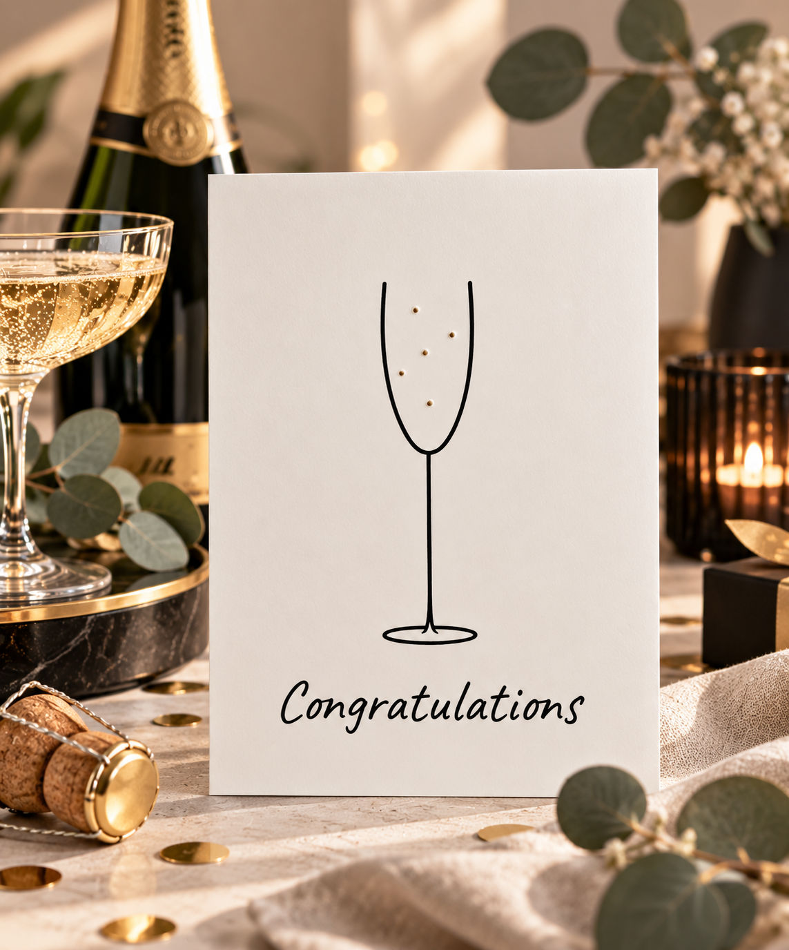 Congratulations - Handmade Postkarte mit Champagnerglas