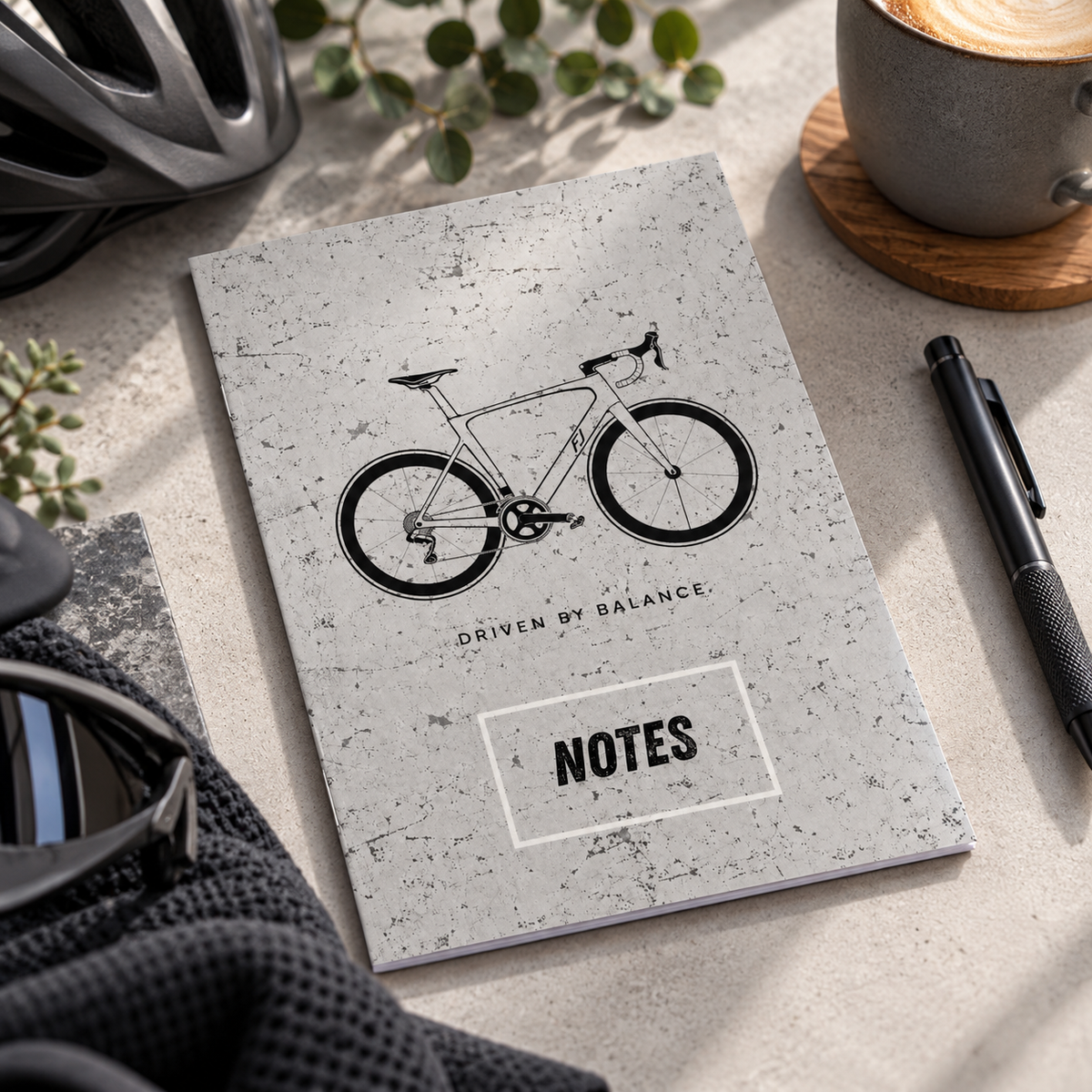 Driven by Balance - Notizheft mit Rennradmotiv