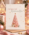 Fröhliche Weihnachten - Postkarte mit Weihnachtsbaum rosa