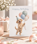 Happy Birthday - Postkarte mit Hund & Luftballons