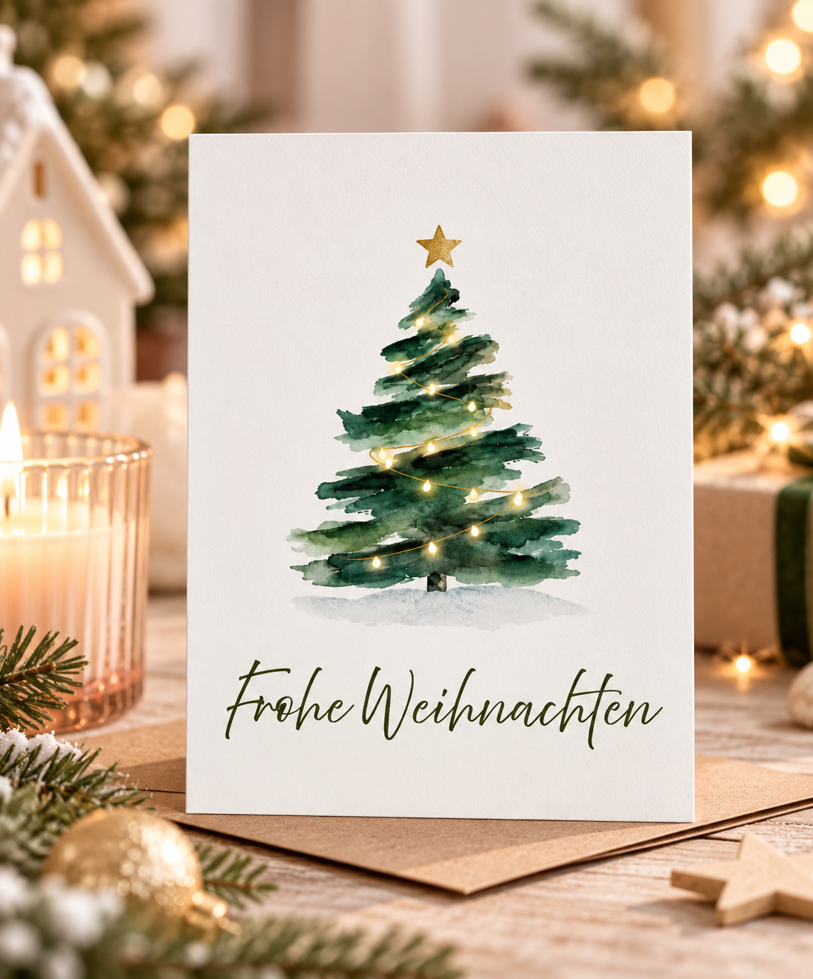 Frohe Weihnachten - Postkarte mit Tannenbaum