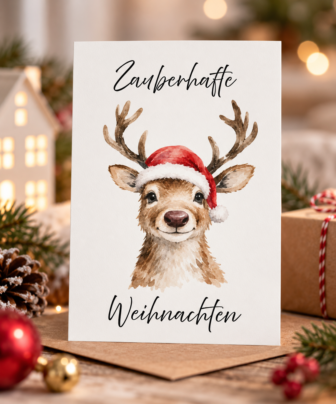 Zauberhafte Weihnachten - Postkarte mit Rentier