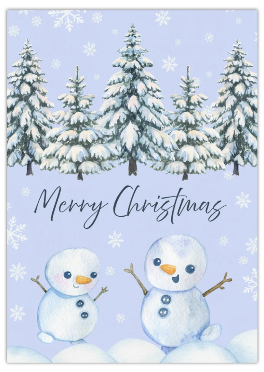Merry Christmas - Postkarte mit Schneemännern