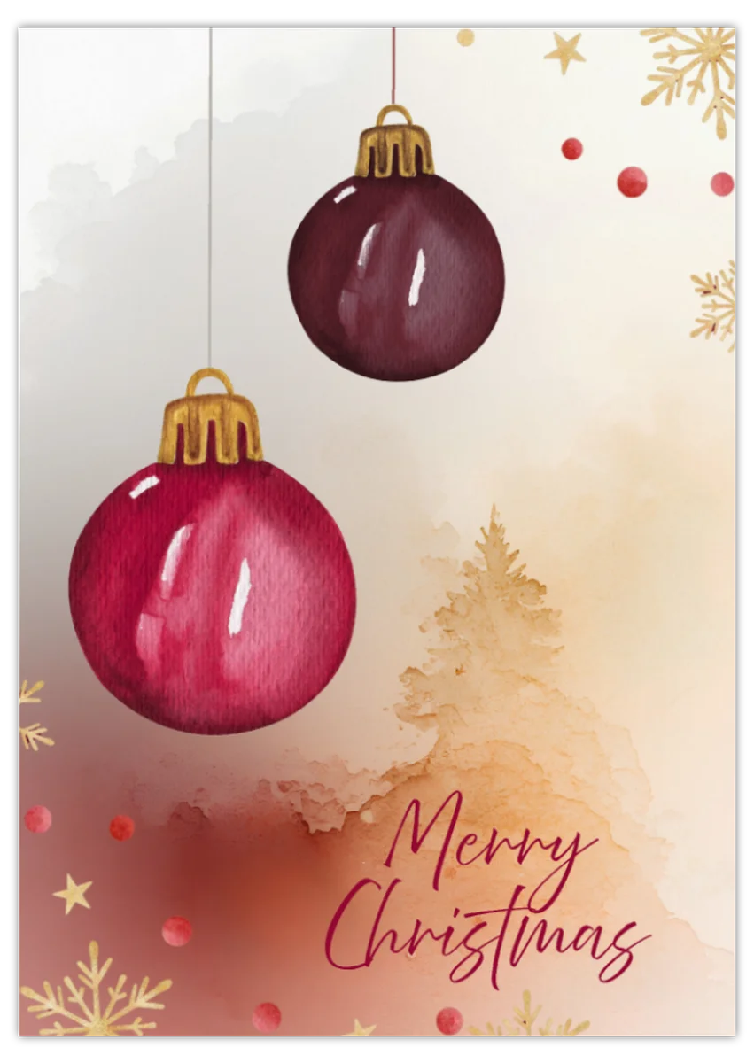 Merry Christmas - Postkarte mit Weihnachtskugeln
